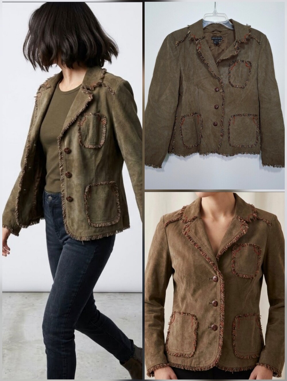 ❤️Spanner Genuine Leather Brown Fringed Women's Jacket Vintage 🤍Sz 10